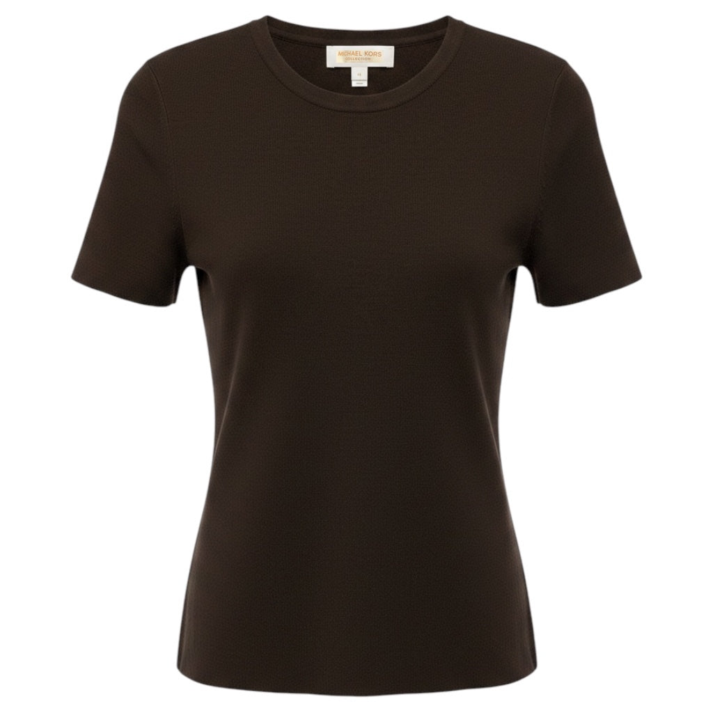 Michael Kors Collection Chocolate Brown Cashmere Short Sleeve Sweater