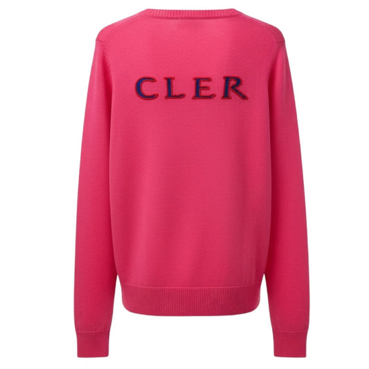 Moncler Bright Pink Cashmere Knit Crewneck Pullover Logo Sweater
