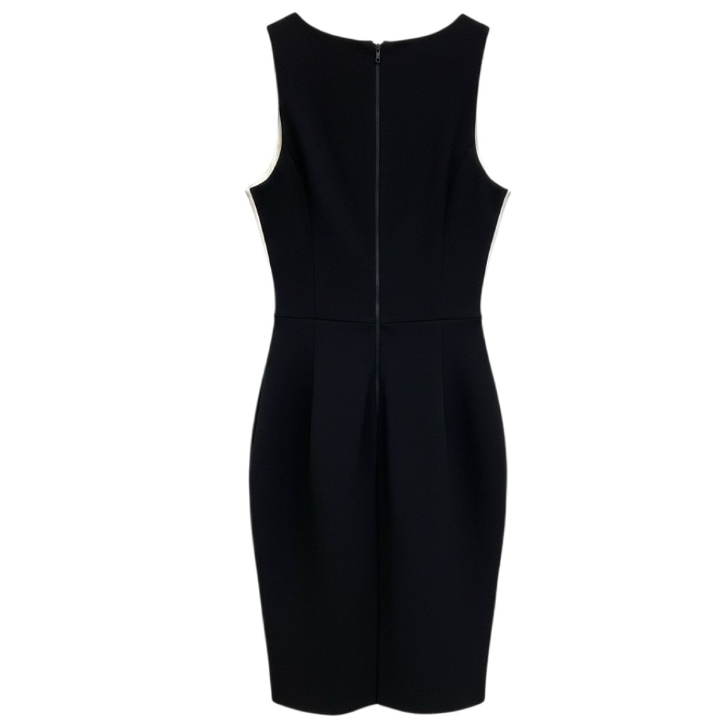 Mugler Black / White Fitted Sleeveless Stretch Knit Midi Cocktail Dress
