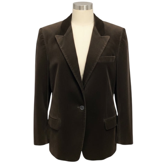 Nili Lotan Brown Diane Stretch Velvet One Button Blazer Jacket