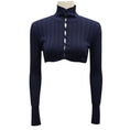 Load image into Gallery viewer, Alaia Navy Blue Cropped Shiny Crinoline Cardigan Sweater
