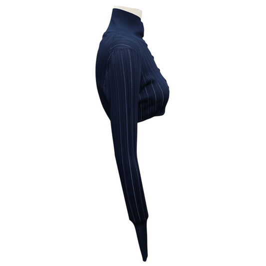 Alaia Navy Blue Cropped Shiny Crinoline Cardigan Sweater