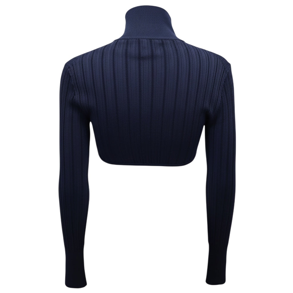 Alaia Navy Blue Cropped Shiny Crinoline Cardigan Sweater