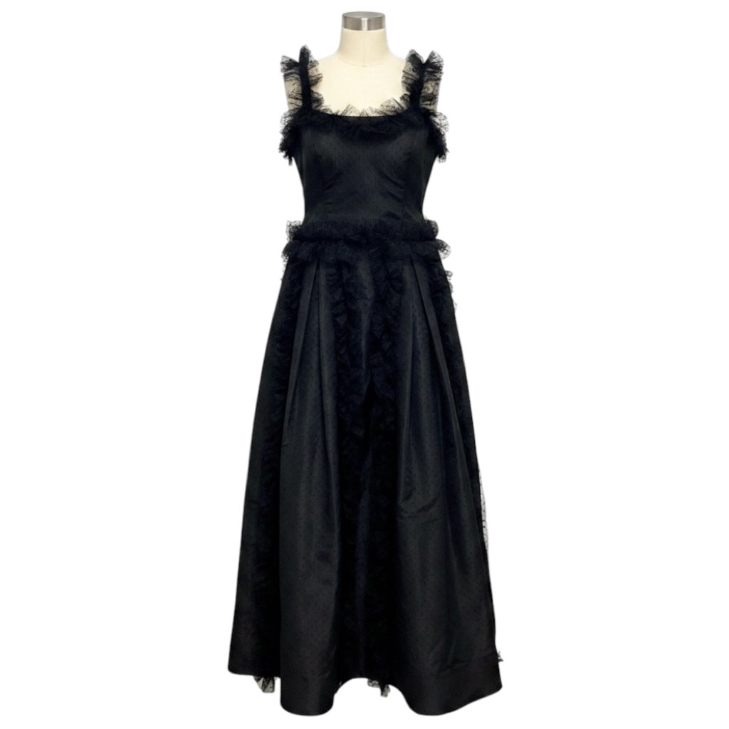 Nina Ricci Vintage Black Dot Patterned Mesh Tulle and Taffeta Gown