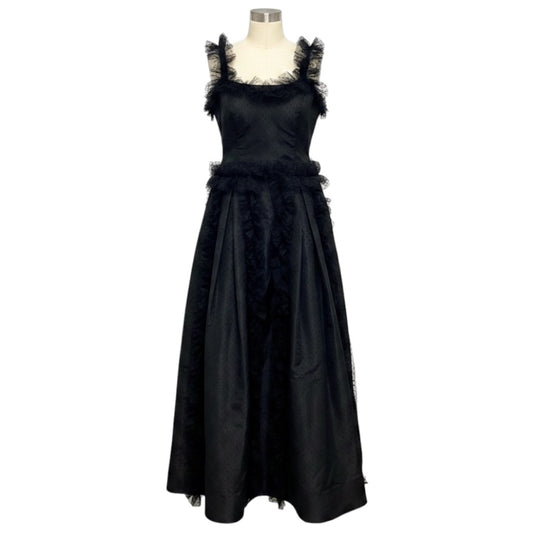 Nina Ricci Vintage Black Dot Patterned Mesh Tulle and Taffeta Gown