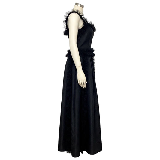 Nina Ricci Vintage Black Dot Patterned Mesh Tulle and Taffeta Gown