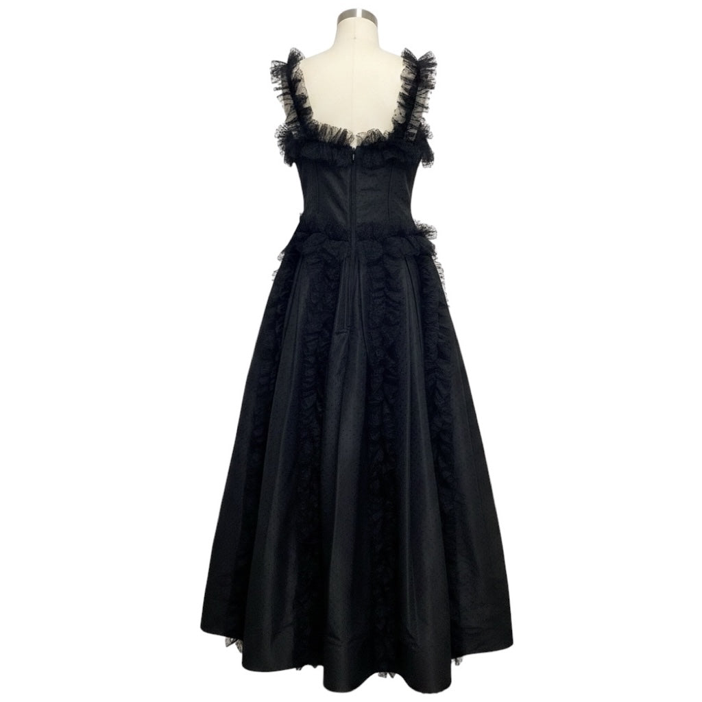 Nina Ricci Vintage Black Dot Patterned Mesh Tulle and Taffeta Gown