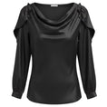 Load image into Gallery viewer, Oscar de la Renta Black Draped Long Sleeved Silk Blouse
