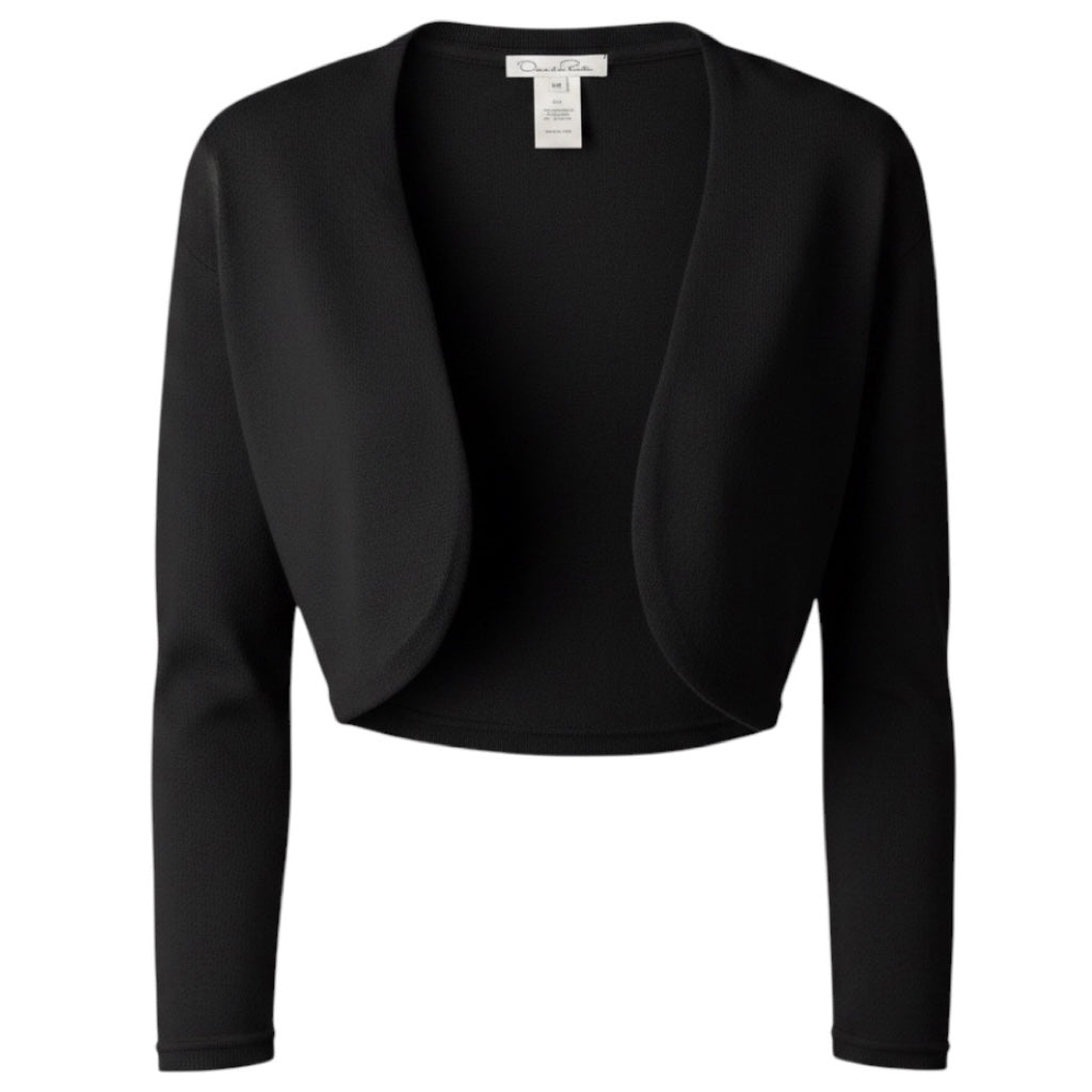 Oscar de la Renta Navy Blue Cropped Cashmere and Silk Knit Sweater with Open Front