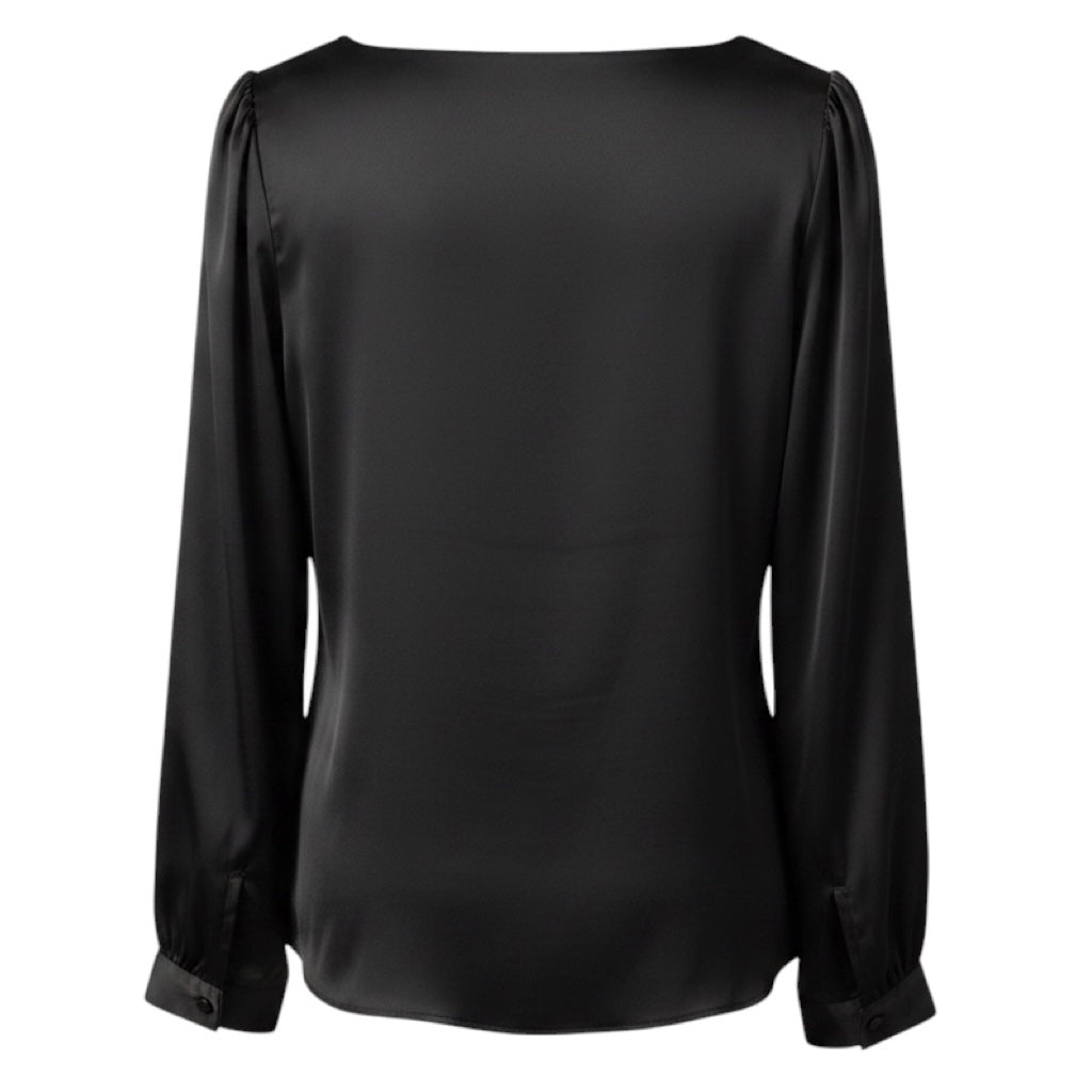 Oscar de la Renta Black Draped Long Sleeved Silk Blouse