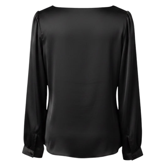 Oscar de la Renta Black Draped Long Sleeved Silk Blouse