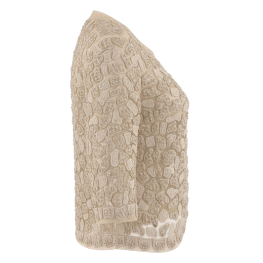 Oscar de la Renta Beige Embroidered Mesh Tulle Open Front Jacket