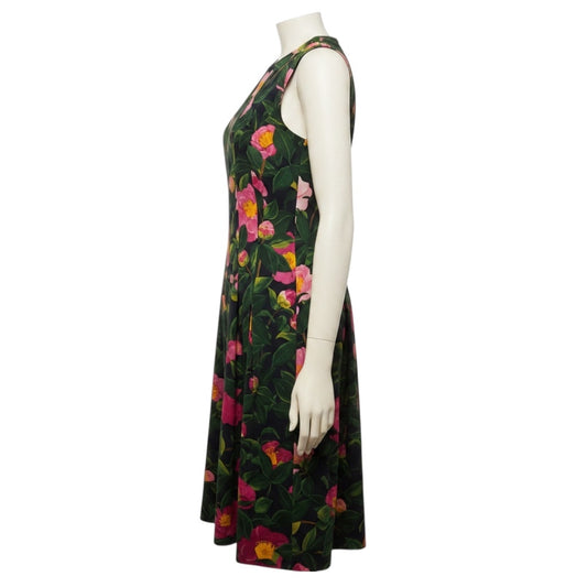 Oscar de la Renta Pink / Navy / Green Multi Camellia Poplin Midi Dress