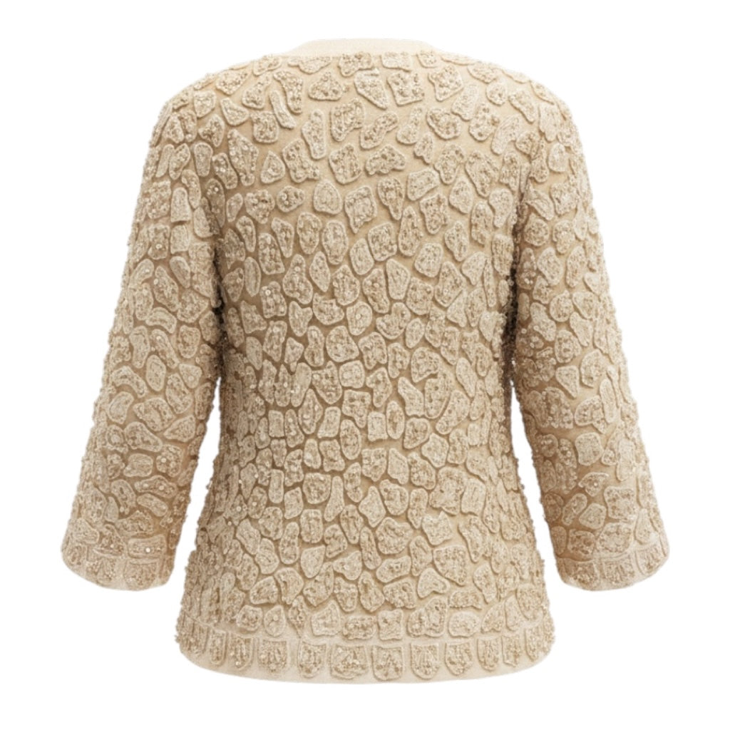 Oscar de la Renta Beige Embroidered Mesh Tulle Open Front Jacket