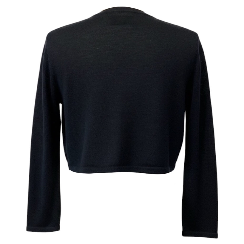 Oscar de la Renta Navy Blue Cropped Cashmere and Silk Knit Sweater with Open Front
