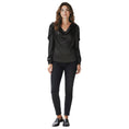 Load image into Gallery viewer, Oscar de la Renta Black Draped Long Sleeved Silk Blouse
