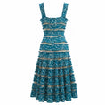Load image into Gallery viewer, Oscar de la Renta Turquoise Ruffled Sleeveless Silk Chiffon Cocktail Dress
