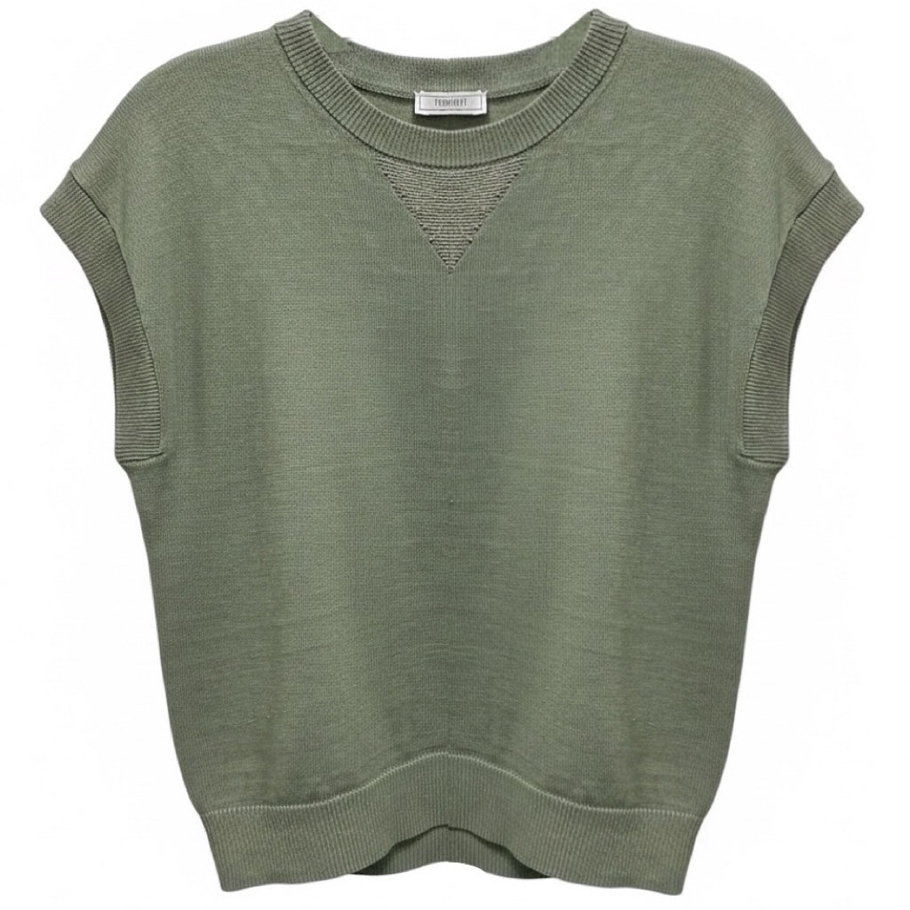 Peserico Olive Green Linen and Cotton Knit Raglan Sweater with Monili