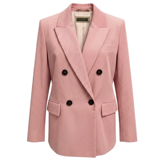 Peserico Pink Double Breasted Velvet Corduroy Blazer Jacket