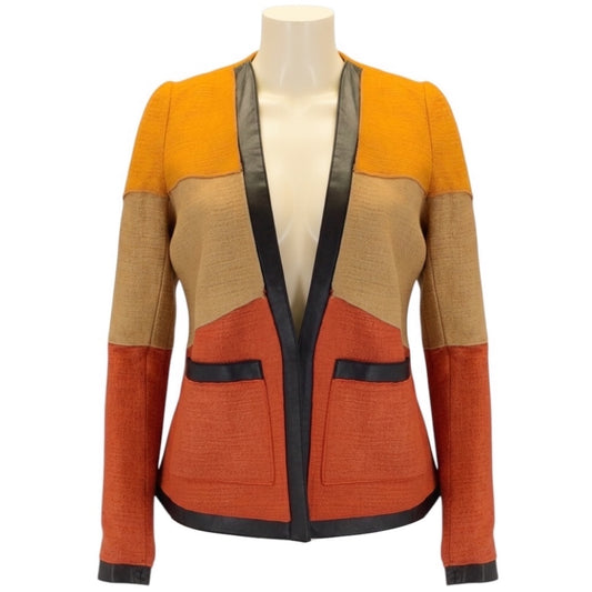 Proenza Schouler Marigold / Tan / Rust / Black Leather Trimmed Linen Jacket