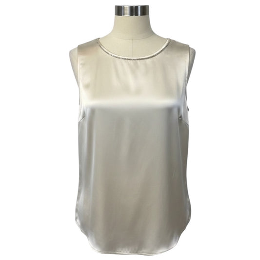 Peserico Cream Stretch Silk Satin Top with Monili