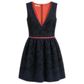 Load image into Gallery viewer, Prada Navy Blue / Burnt Orange Beaded Sleeveless Wool Flared Cocktail Dress

