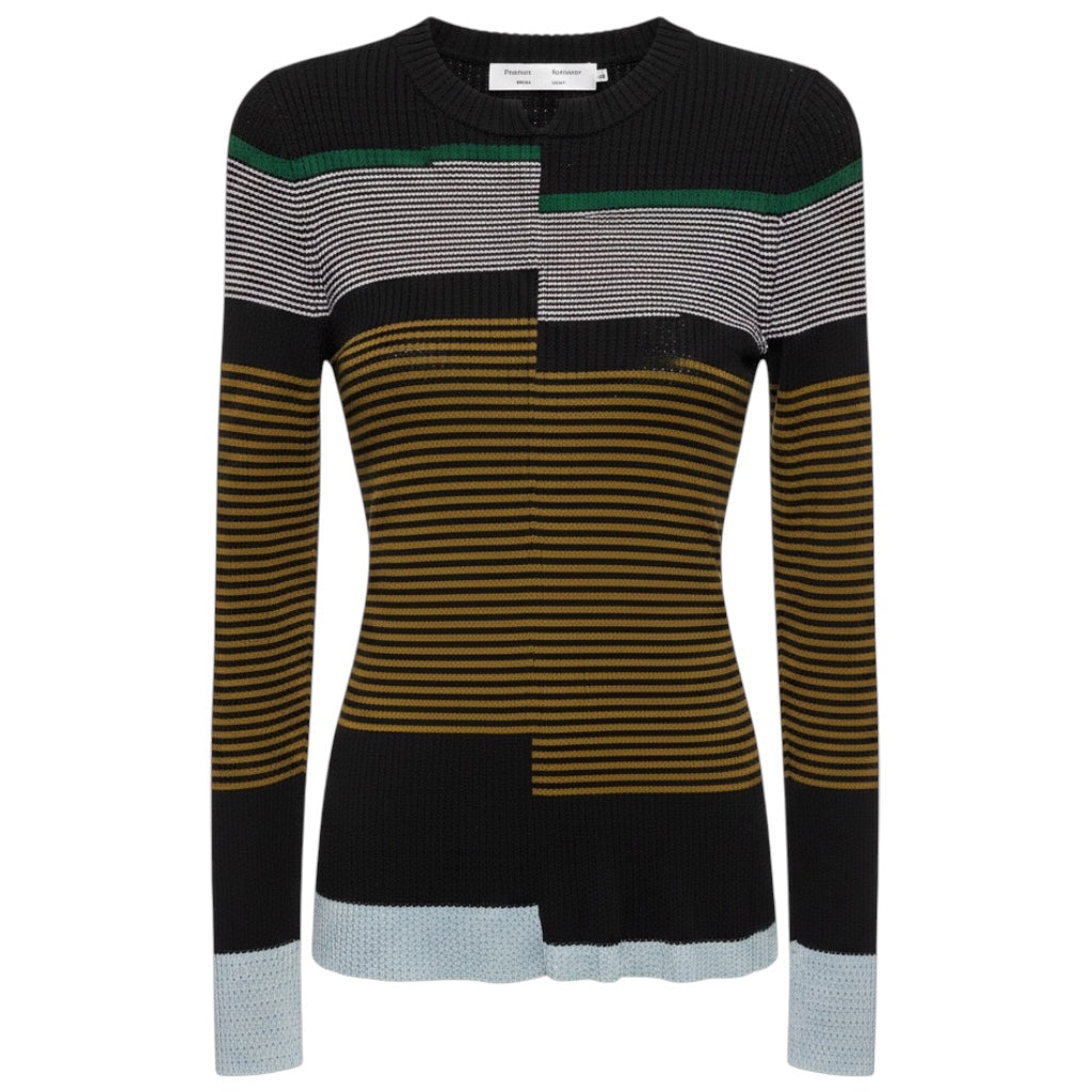 Proenza Schouler White Label Black Multi Striped Ribbed Knit Pullover Sweater