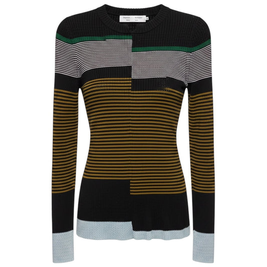 Proenza Schouler White Label Black Multi Striped Ribbed Knit Pullover Sweater