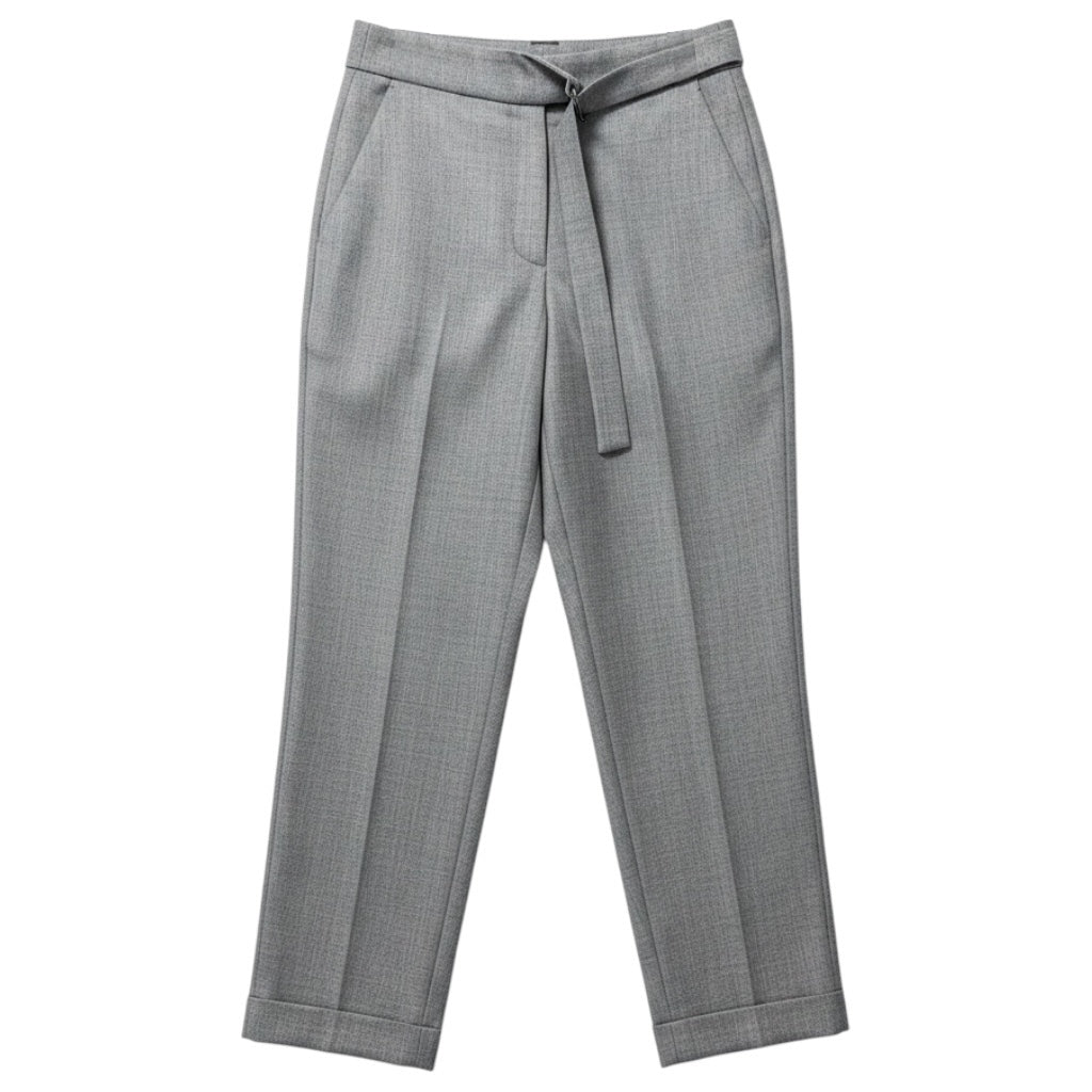 Peserico Light Grey Metallic Tailored Cuffed Straight Leg Wool Trousers