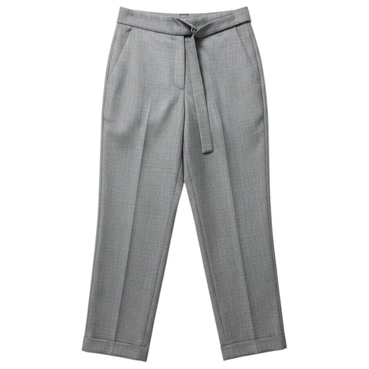 Peserico Light Grey Metallic Tailored Cuffed Straight Leg Wool Trousers
