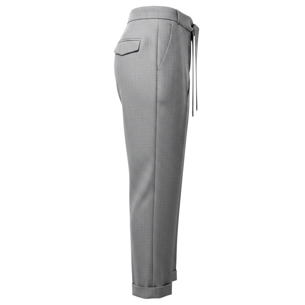 Peserico Light Grey Metallic Tailored Cuffed Straight Leg Wool Trousers