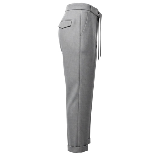 Peserico Light Grey Metallic Tailored Cuffed Straight Leg Wool Trousers