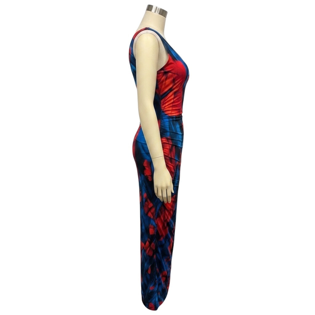 Peter Pilotto Blue / Red Sleeveless Jersey Stretch Midi Dress