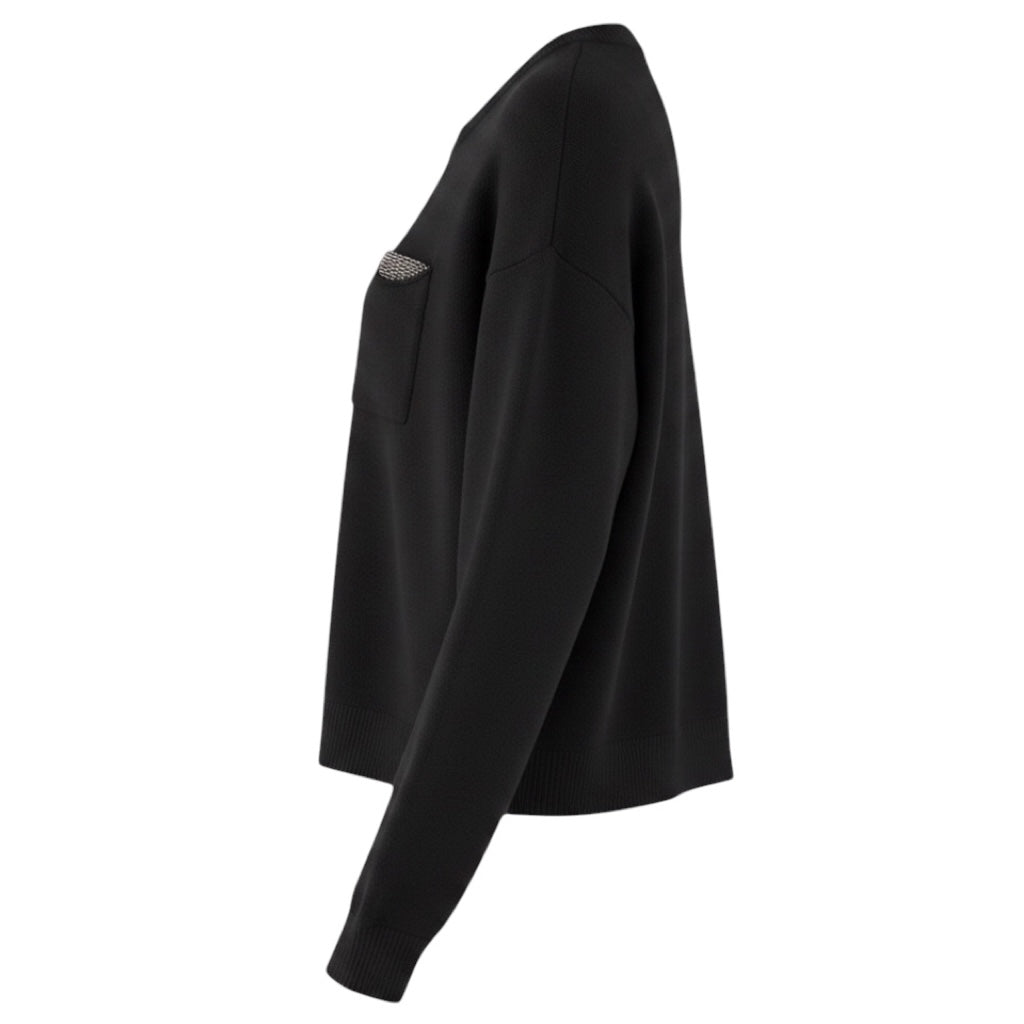 Peserico Black Long Sleeved Crewneck Knit Pullover Sweater with Monili