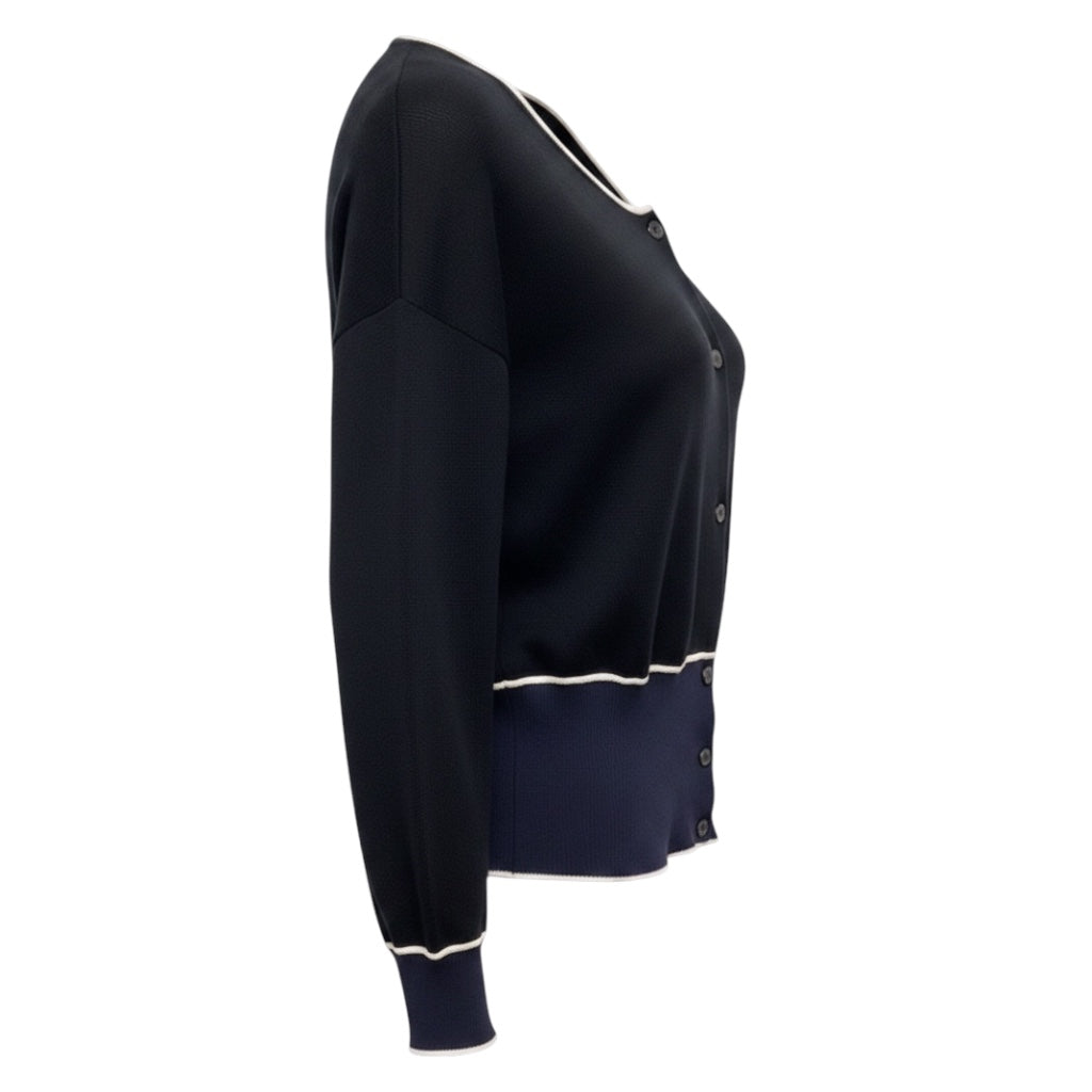 Prada Black / Navy Blue / White Colorblock Knit Cardigan Sweater