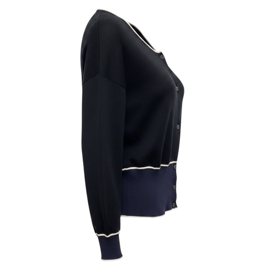 Prada Black / Navy Blue / White Colorblock Knit Cardigan Sweater