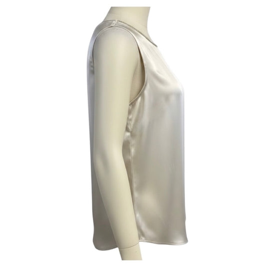 Peserico Cream Stretch Silk Satin Top with Monili