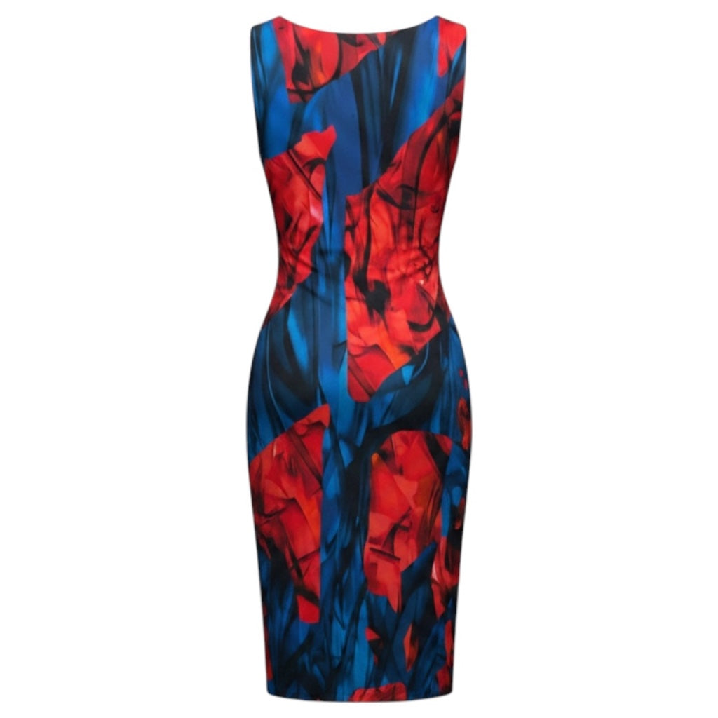 Peter Pilotto Blue / Red Sleeveless Jersey Stretch Midi Dress
