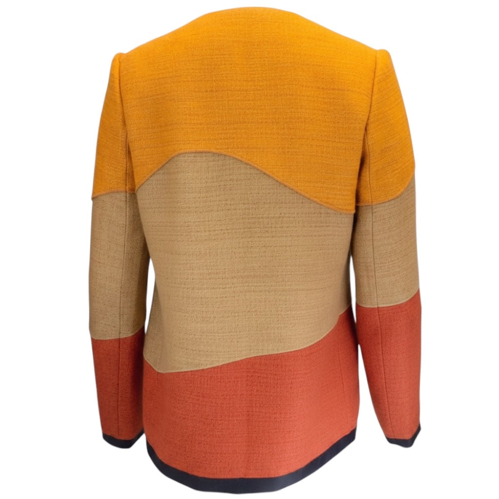 Proenza Schouler Marigold / Tan / Rust / Black Leather Trimmed Linen Jacket