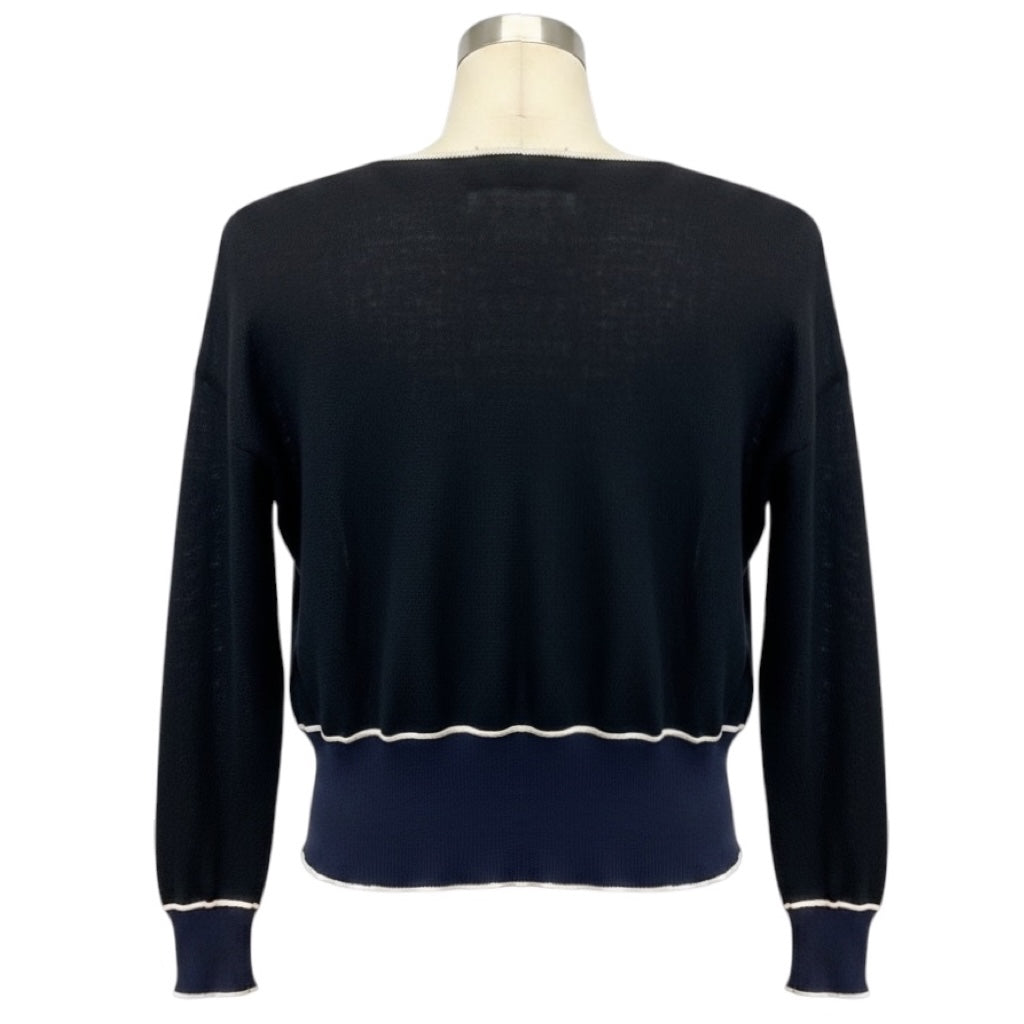 Prada Black / Navy Blue / White Colorblock Knit Cardigan Sweater