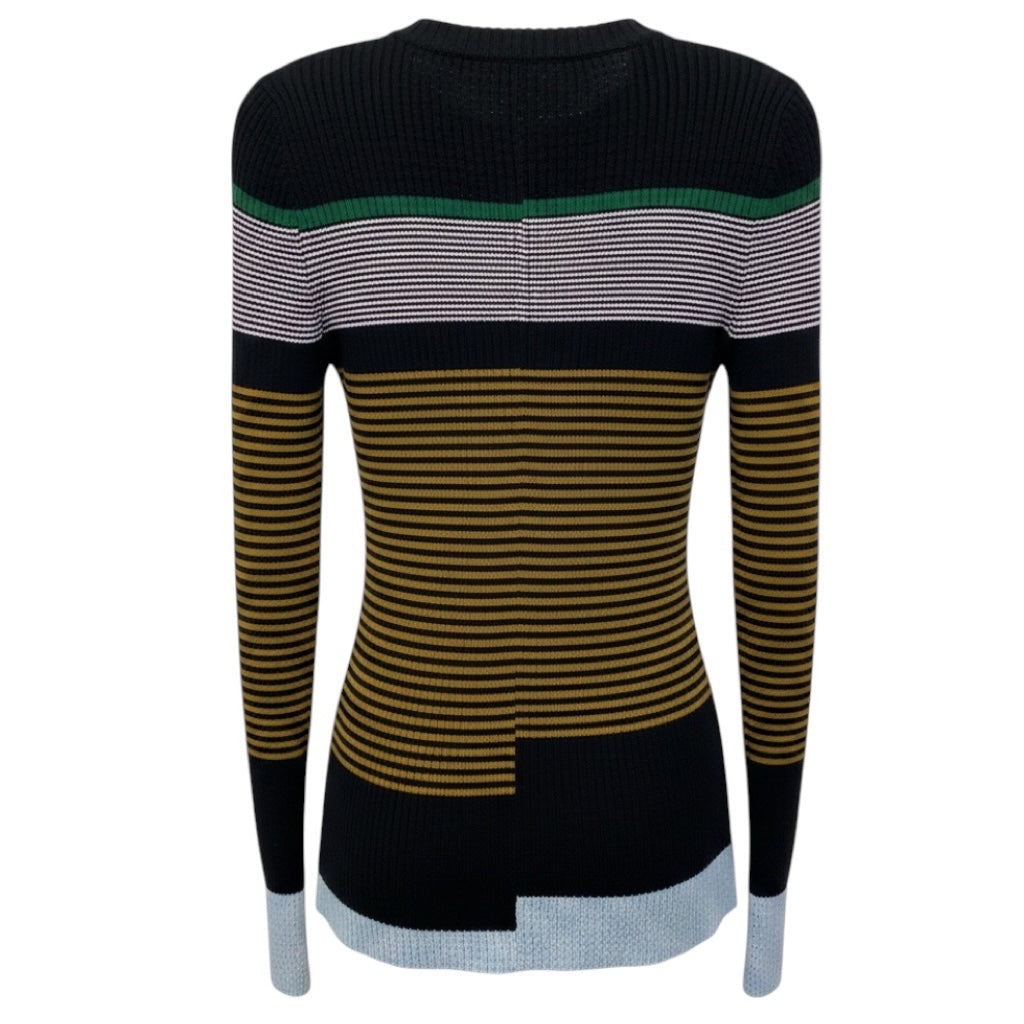 Proenza Schouler White Label Black Multi Striped Ribbed Knit Pullover Sweater