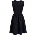 Load image into Gallery viewer, Prada Navy Blue / Burnt Orange Beaded Sleeveless Wool Flared Cocktail Dress
