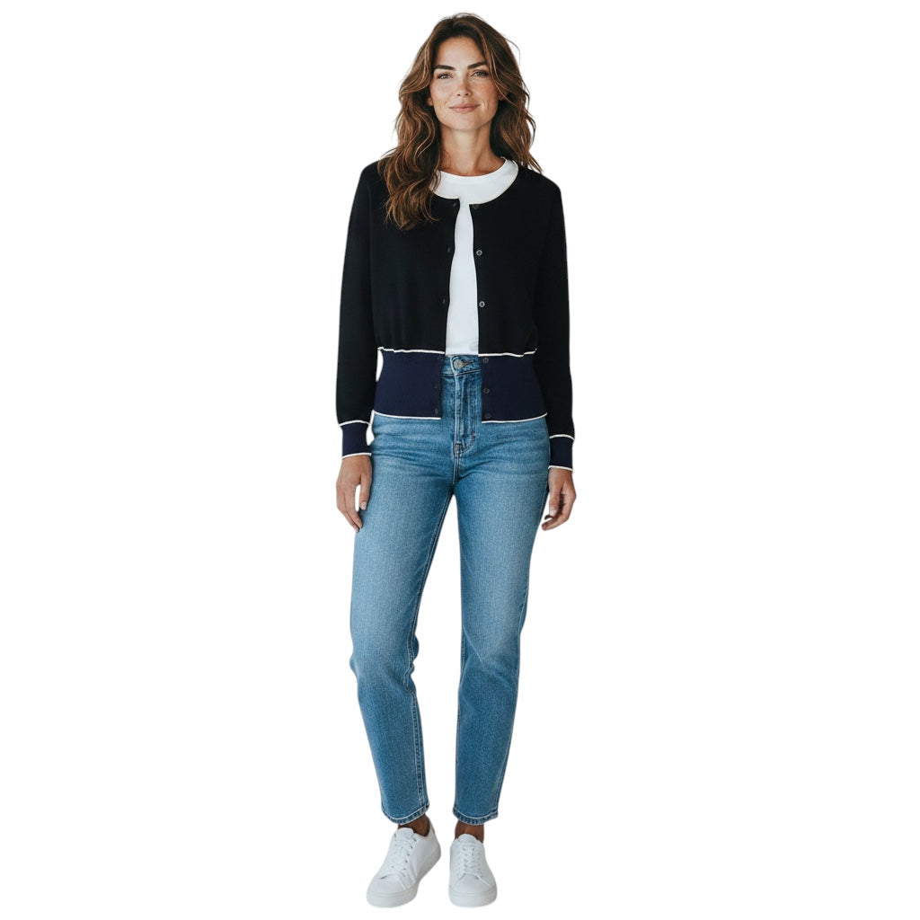 Prada Black / Navy Blue / White Colorblock Knit Cardigan Sweater