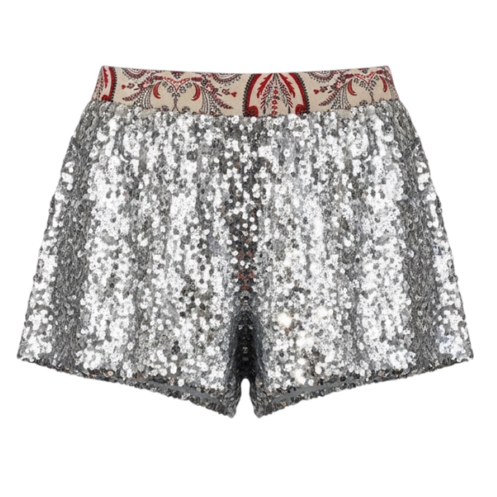 Paco Rabanne Silver Sequined Shorts with Paisey Trim