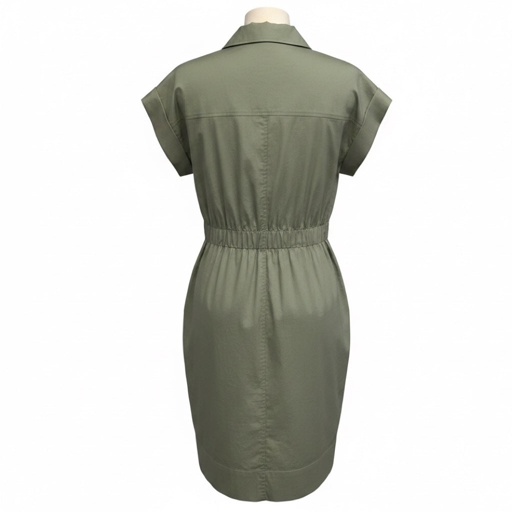Peserico Sage Green Monili Bead Embellished Short Sleeved Cotton Stretch Dress