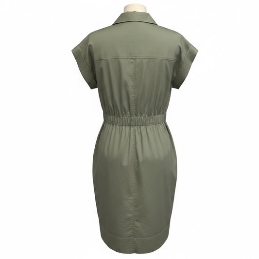 Peserico Sage Green Monili Bead Embellished Short Sleeved Cotton Stretch Dress