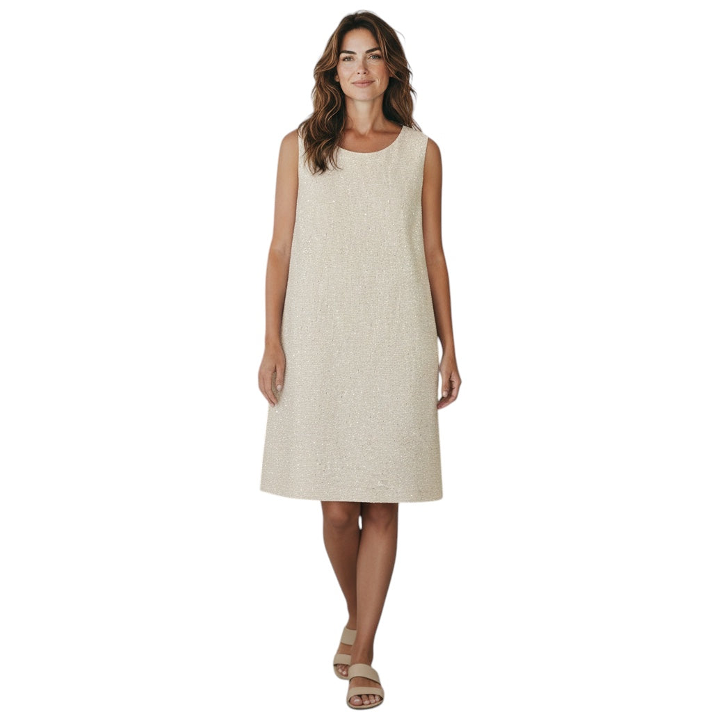 Peserico Ivory Shimmer Tweed Sleeveless Midi Dress