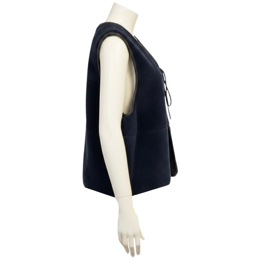 Rosa Mosa Navy / Black Shearling Vest with Tie Front
