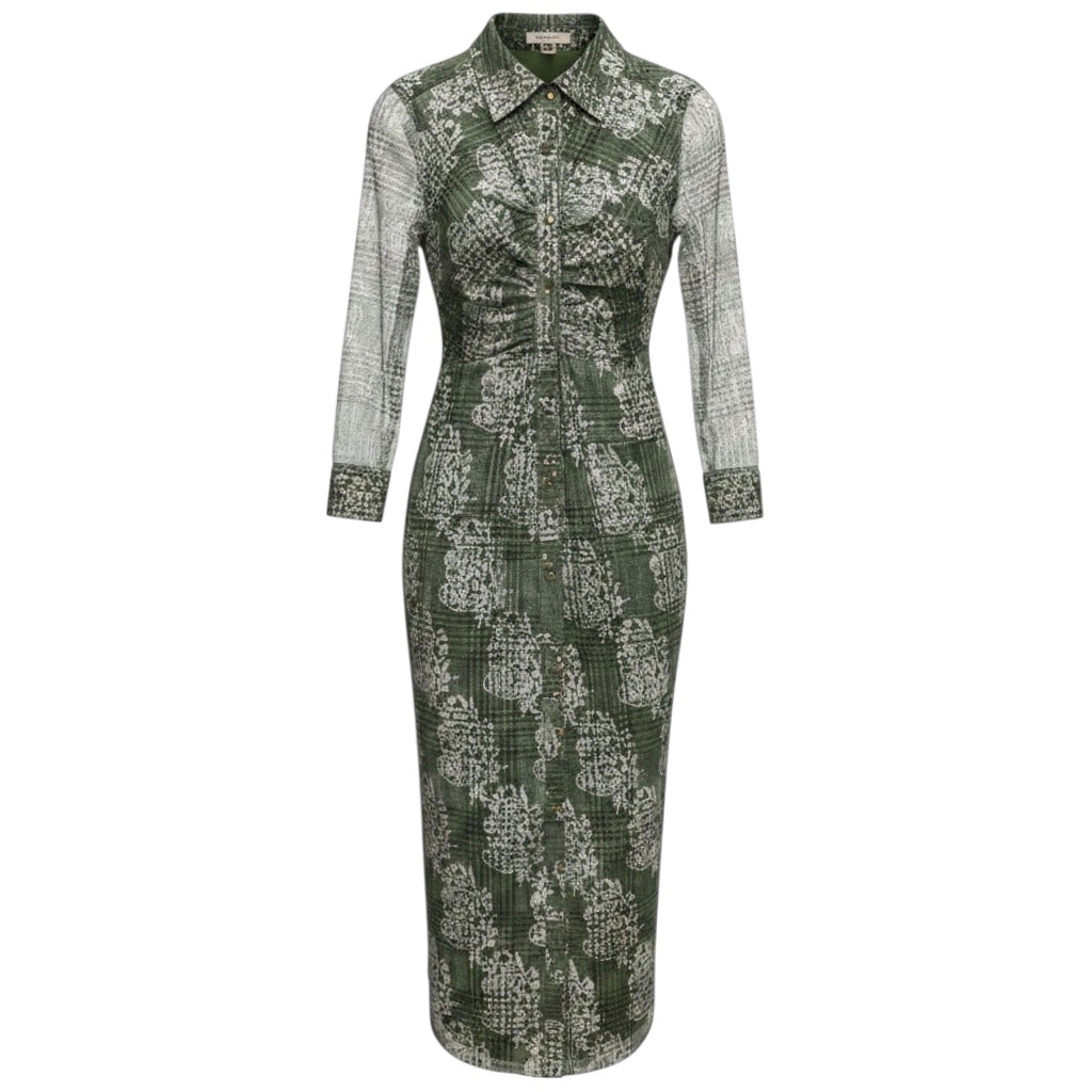 Ramy Brook Green Wyatt Plaid Long Sleeved Button Front Midi Dress