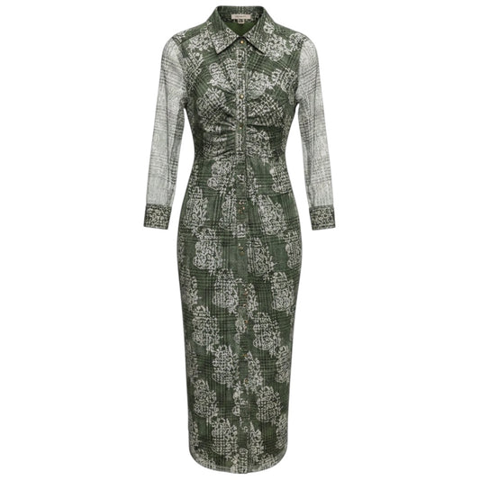 Ramy Brook Green Wyatt Plaid Long Sleeved Button Front Midi Dress